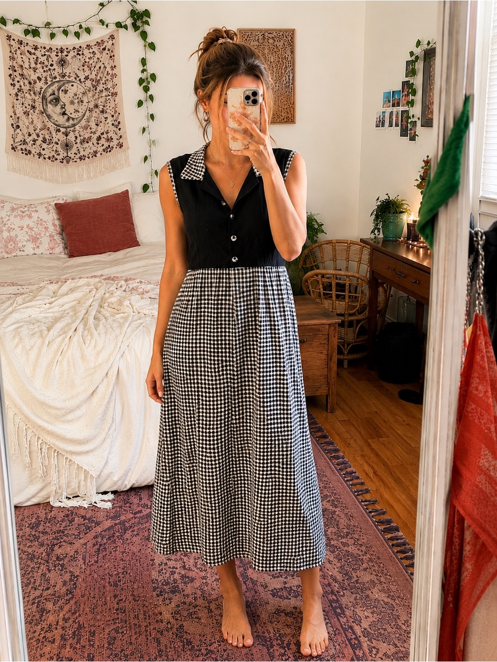 Vintage Y2K Take Nine Gingham Midi Dress Small Cottagecore Picnic Chic